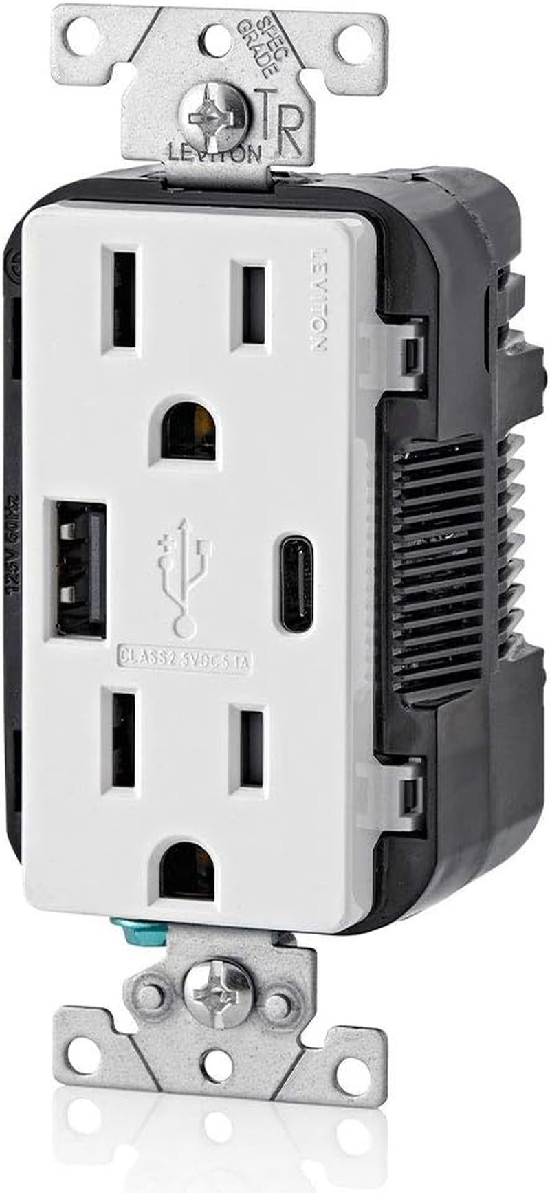 T5633-W Type a & Type-C USB In-Wall Charger with 15A Tamper-Resistant Outlet, USB Charger for Smartphones and Tablets, Not for Laptops, White