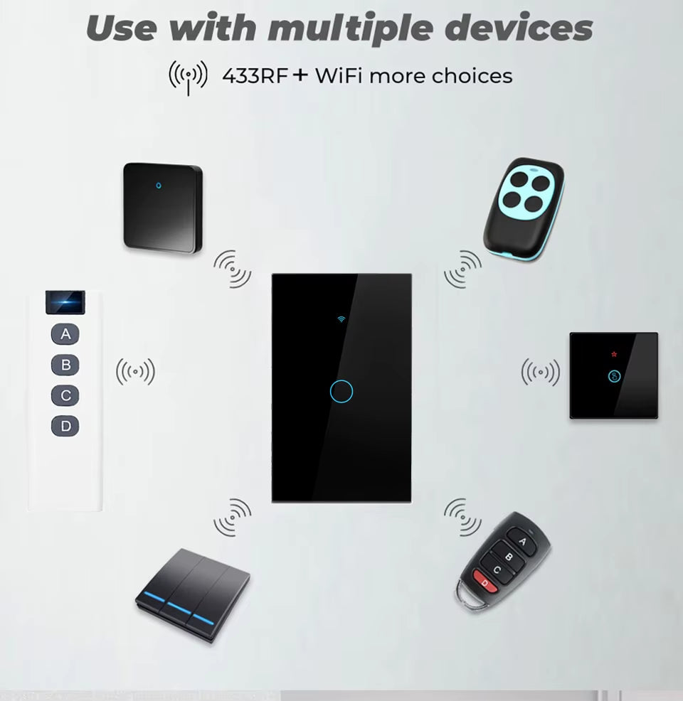 Smart Wifi Touch Switch No Neutral Wire Required Smart Home 1/2/3 Gang Light Switch 100-240V Works with Alexa Hey Google