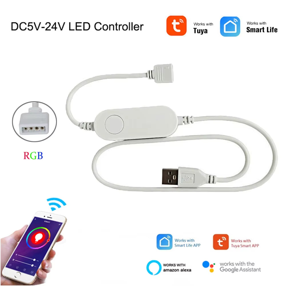 Wifi Smart Mini Led Controller DC 5V 12V 24V RGBW RGBWW RGB+CCT RGB Strip Controller TUYA Smart Life APP Echo plus Voice Control