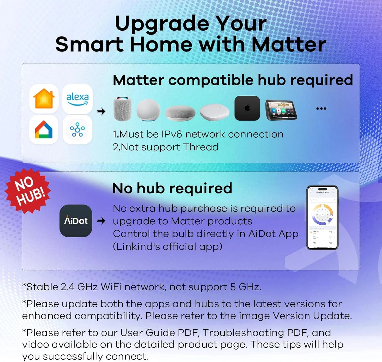 Smart Light Bulbs, Matter Wifi Color Changing LED Light Bulbs, 9W (60Watt Eqv), A19 E26 RGB Dimmable Smart Light Bulbs Work with Alexa, Google Home, Smartthings, Music Sync, 2 Pack