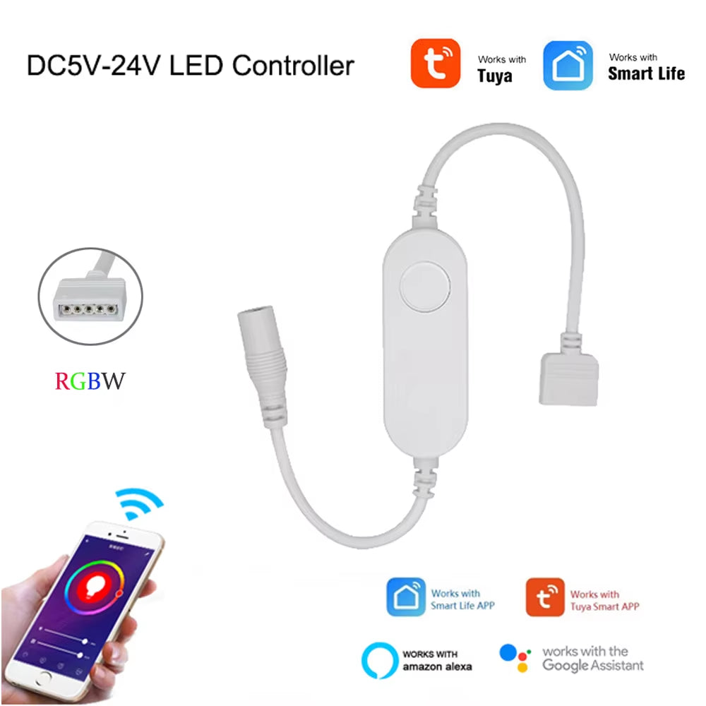 Wifi Smart Mini Led Controller DC 5V 12V 24V RGBW RGBWW RGB+CCT RGB Strip Controller TUYA Smart Life APP Echo plus Voice Control
