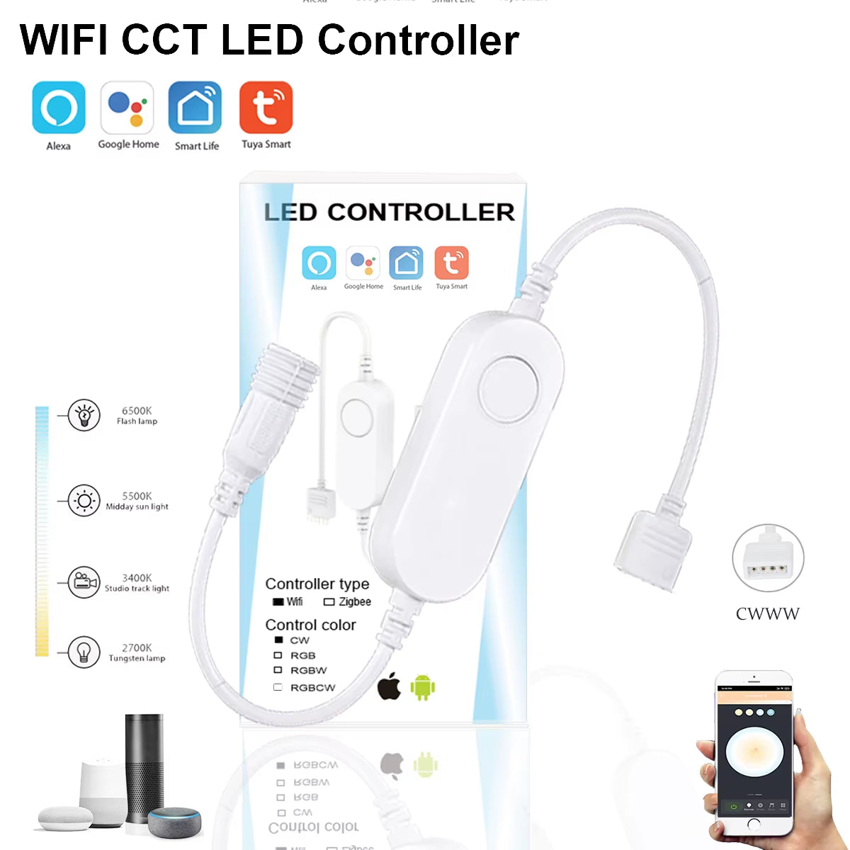 Tuya Smart Life Dimmer DC12 DC24V DC5V USB Wifi 5050 RGB/RGBW/RGBCCT Led Light Strip Single Color Controller for Alexa Google