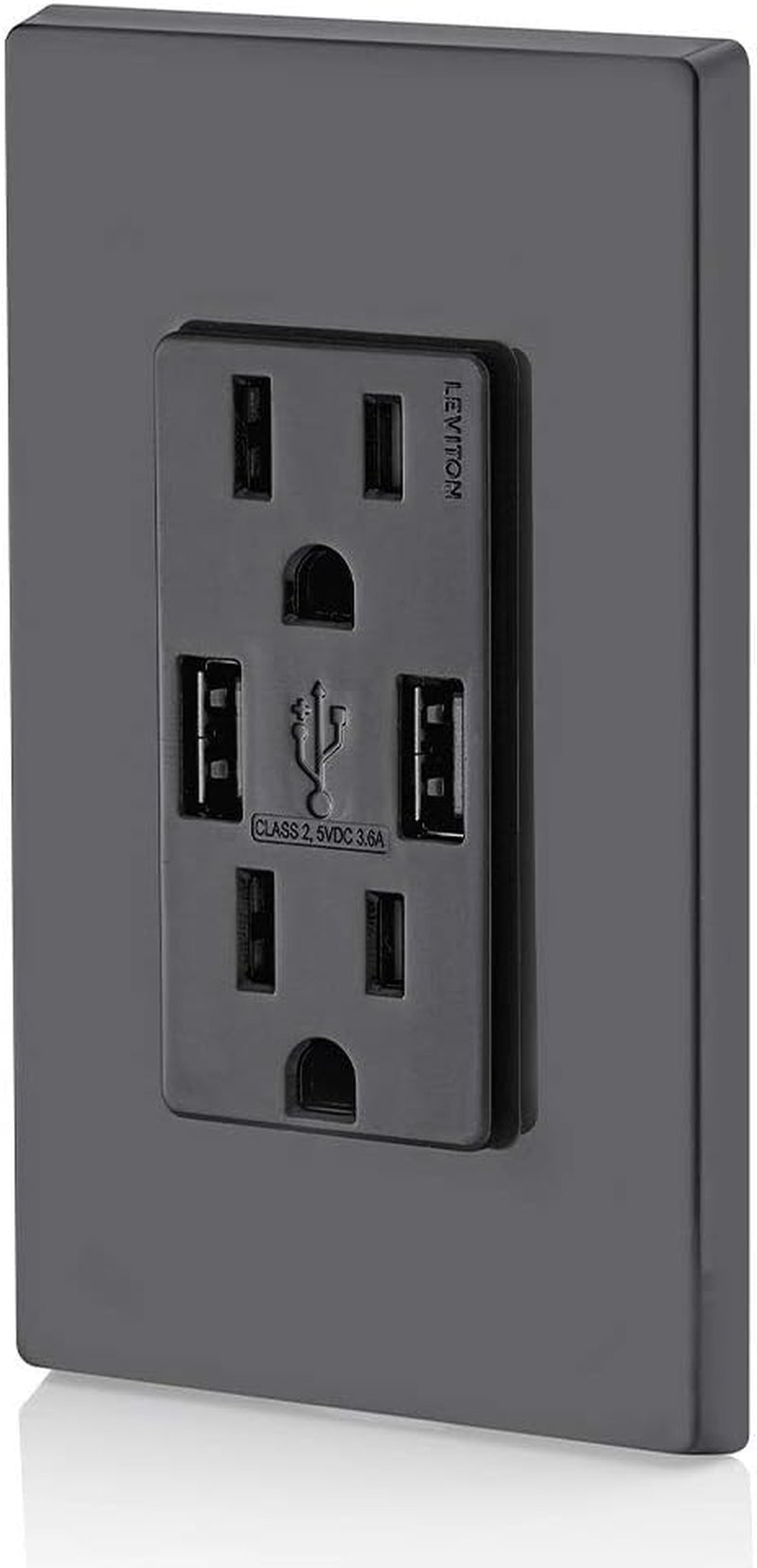 T5632-E Type-A USB In-Wall Charger with 15A Tamper-Resistant Outlet, USB Charger for Smartphones, Black
