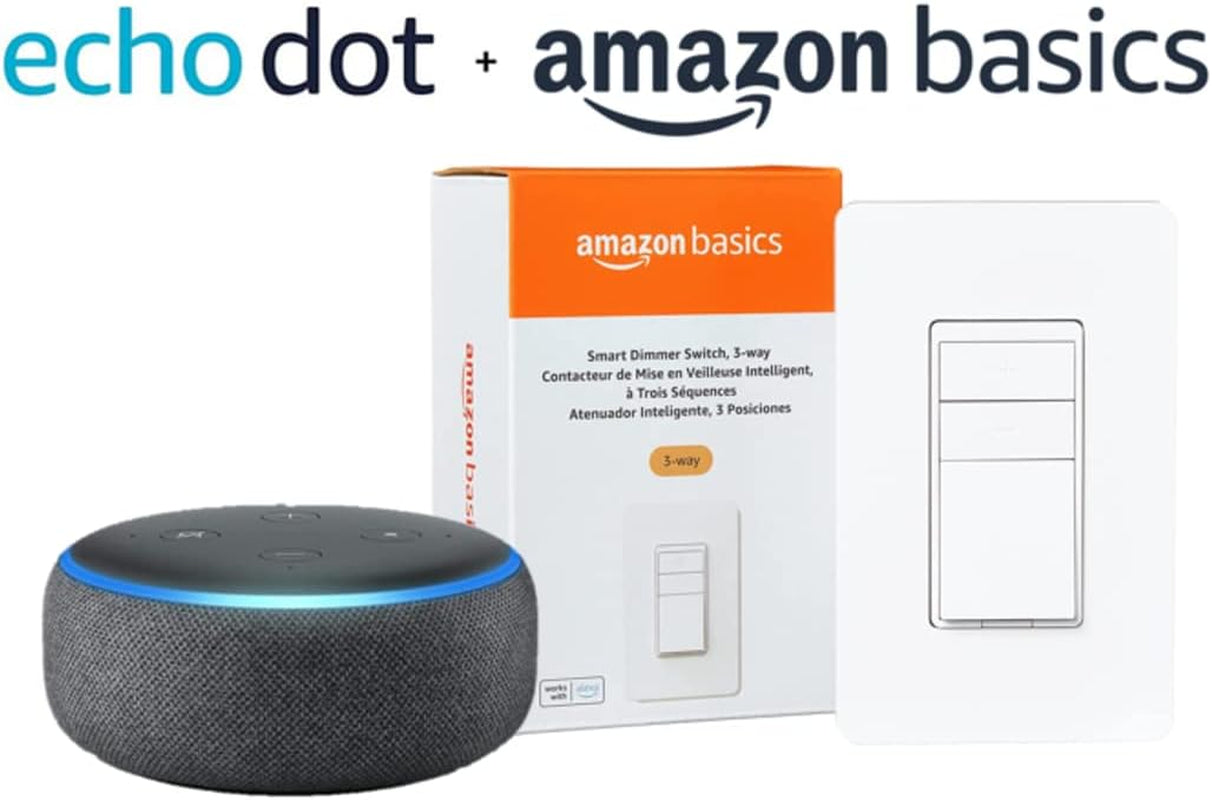 Smart Dimmer Switch, 3-Way with Echo Dot 3Rd Gen, Charcoal