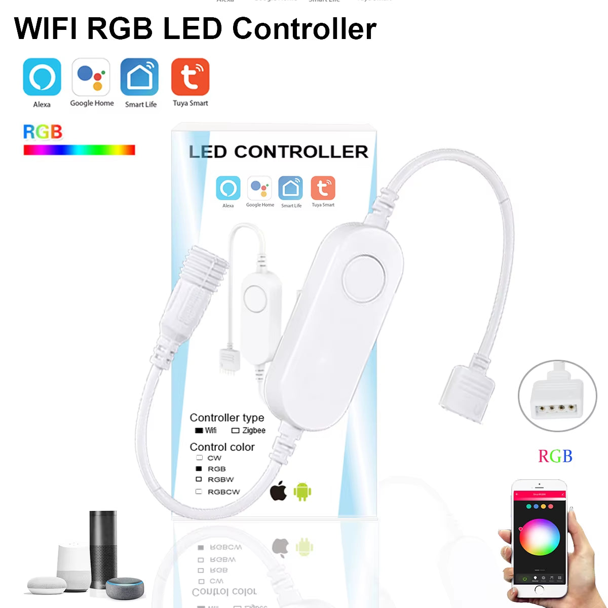 Tuya Smart Life Dimmer DC12 DC24V DC5V USB Wifi 5050 RGB/RGBW/RGBCCT Led Light Strip Single Color Controller for Alexa Google