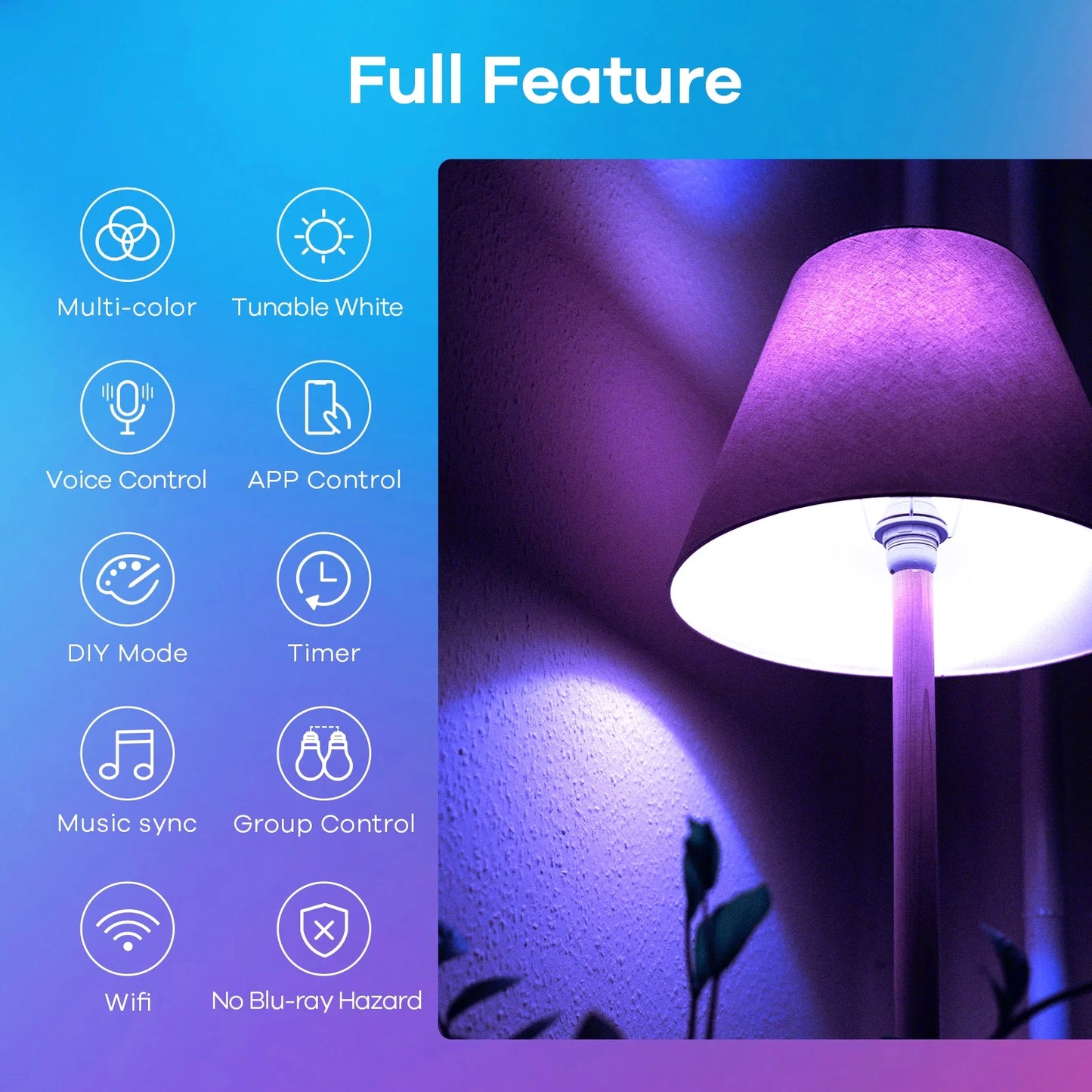 Smart Light Bulbs, Matter Wifi Color Changing LED Light Bulbs, 9W (60Watt Eqv), A19 E26 RGB Dimmable Smart Light Bulbs Work with Alexa, Google Home, Smartthings, Music Sync, 2 Pack