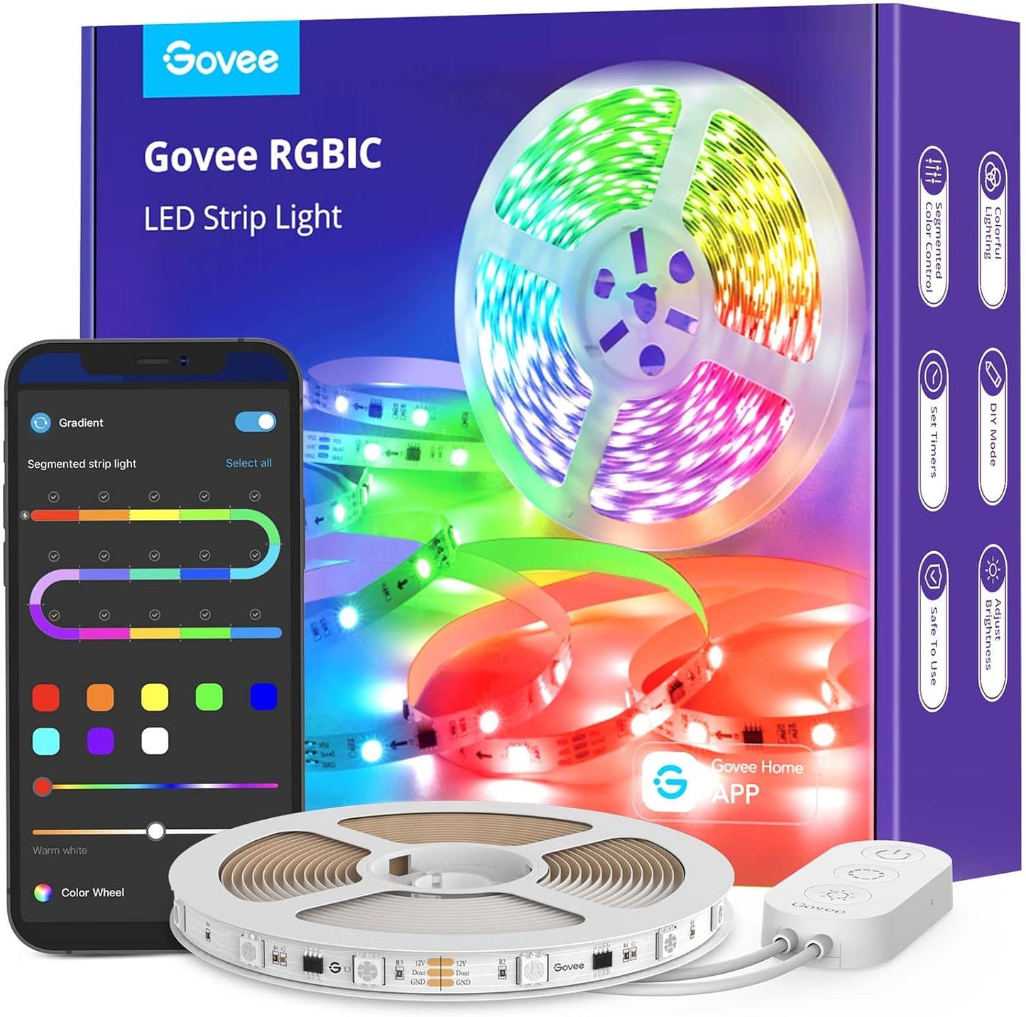 LED Strip Lights RGBIC, 16.4Ft Bluetooth Color Changing LED Lights with Segmented App Control, Smart LED Strip Color Picking, Music Sync LED Lights for Bedroom, Living Room, Party