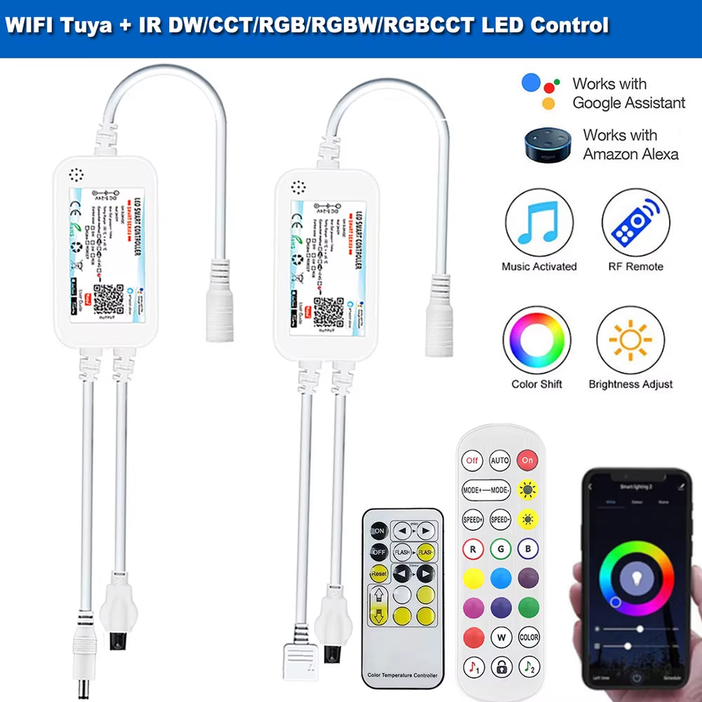 Tuya Smart Life Dimmer DC12 DC24V DC5V USB Wifi 5050 RGB/RGBW/RGBCCT Led Light Strip Single Color Controller for Alexa Google