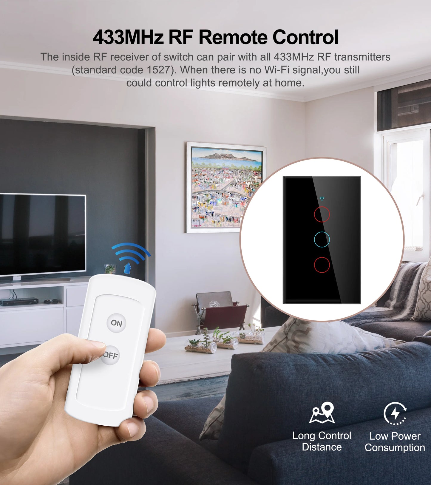 Smart Wifi Touch Switch No Neutral Wire Required Smart Home 1/2/3 Gang Light Switch 100-240V Works with Alexa Hey Google