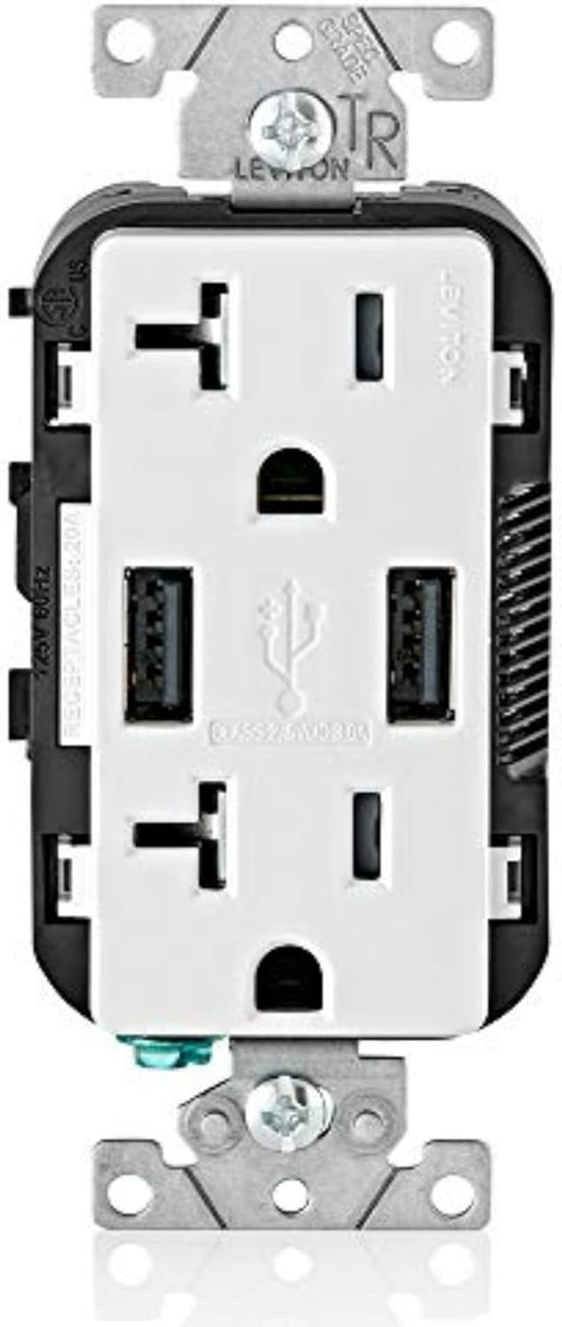 T5832-W Type-A USB In-Wall Charger with 20A Tamper-Resistant Outlet, USB Charger for Smartphones, White