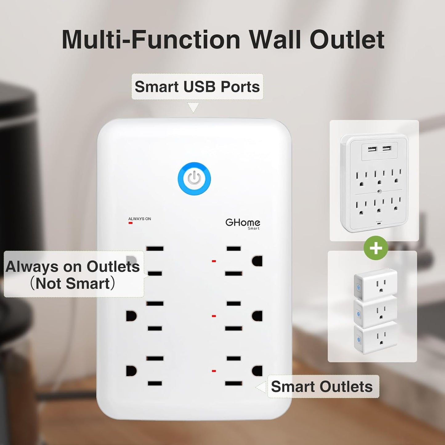 Plug Outlet Extender, Surge Protector with 3 Individually Controlled Smart Power Strips and 3 USB Ports, Works with Alexa & Google Home, 15A/1800W, White