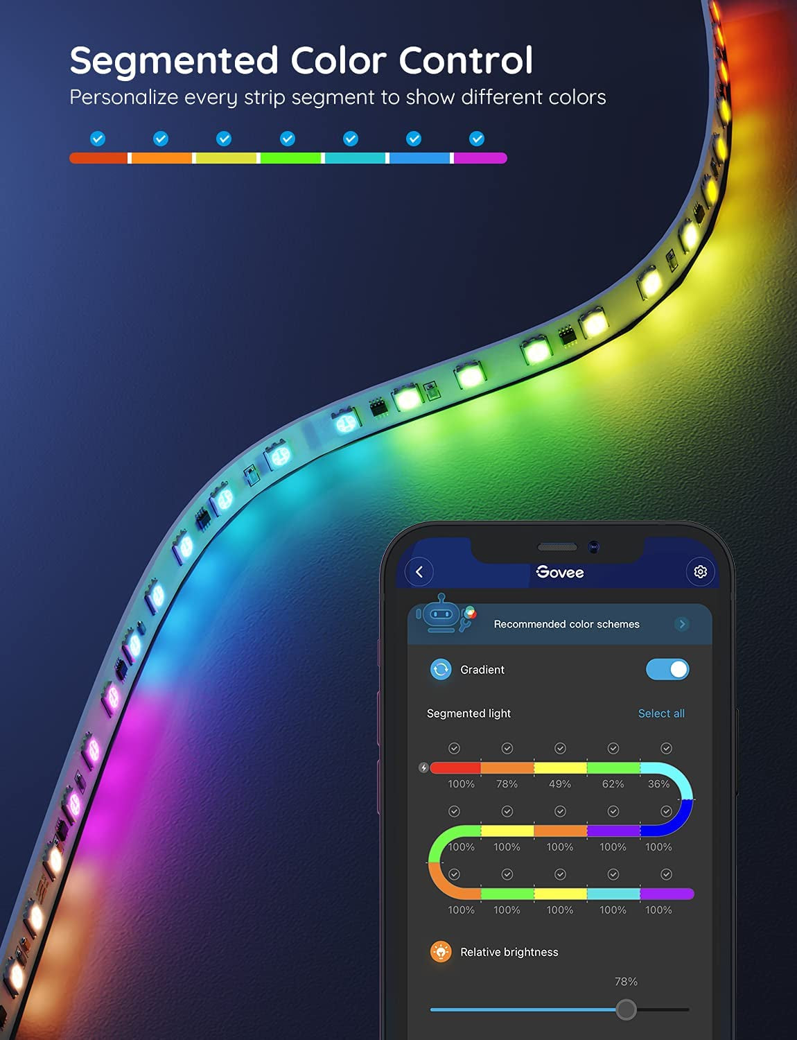 LED Strip Lights RGBIC, 16.4Ft Bluetooth Color Changing LED Lights with Segmented App Control, Smart LED Strip Color Picking, Music Sync LED Lights for Bedroom, Living Room, Party