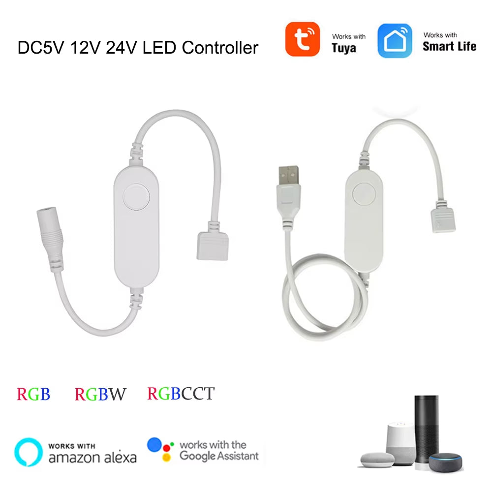 Wifi Smart Mini Led Controller DC 5V 12V 24V RGBW RGBWW RGB+CCT RGB Strip Controller TUYA Smart Life APP Echo plus Voice Control
