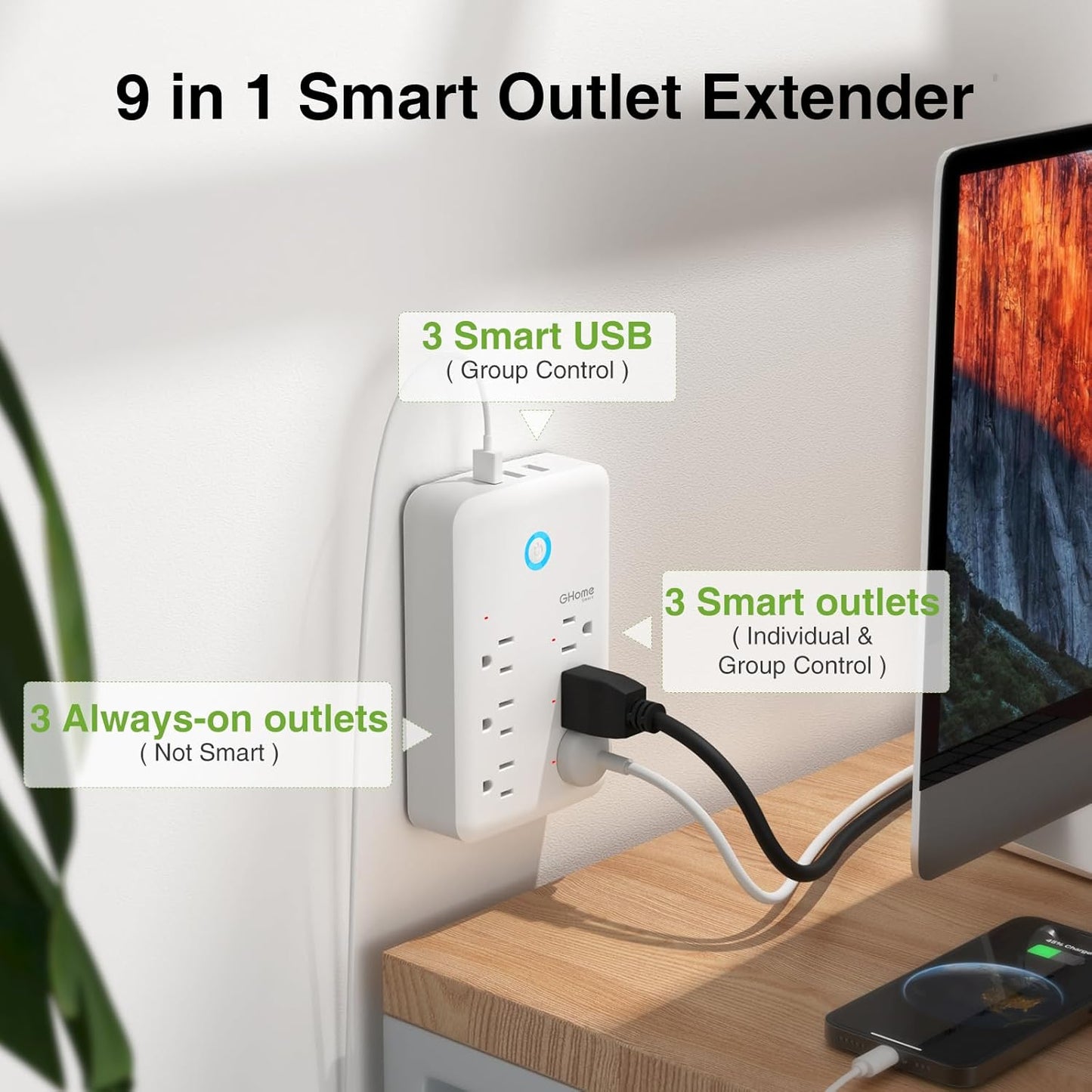 Plug Outlet Extender, Surge Protector with 3 Individually Controlled Smart Power Strips and 3 USB Ports, Works with Alexa & Google Home, 15A/1800W, White