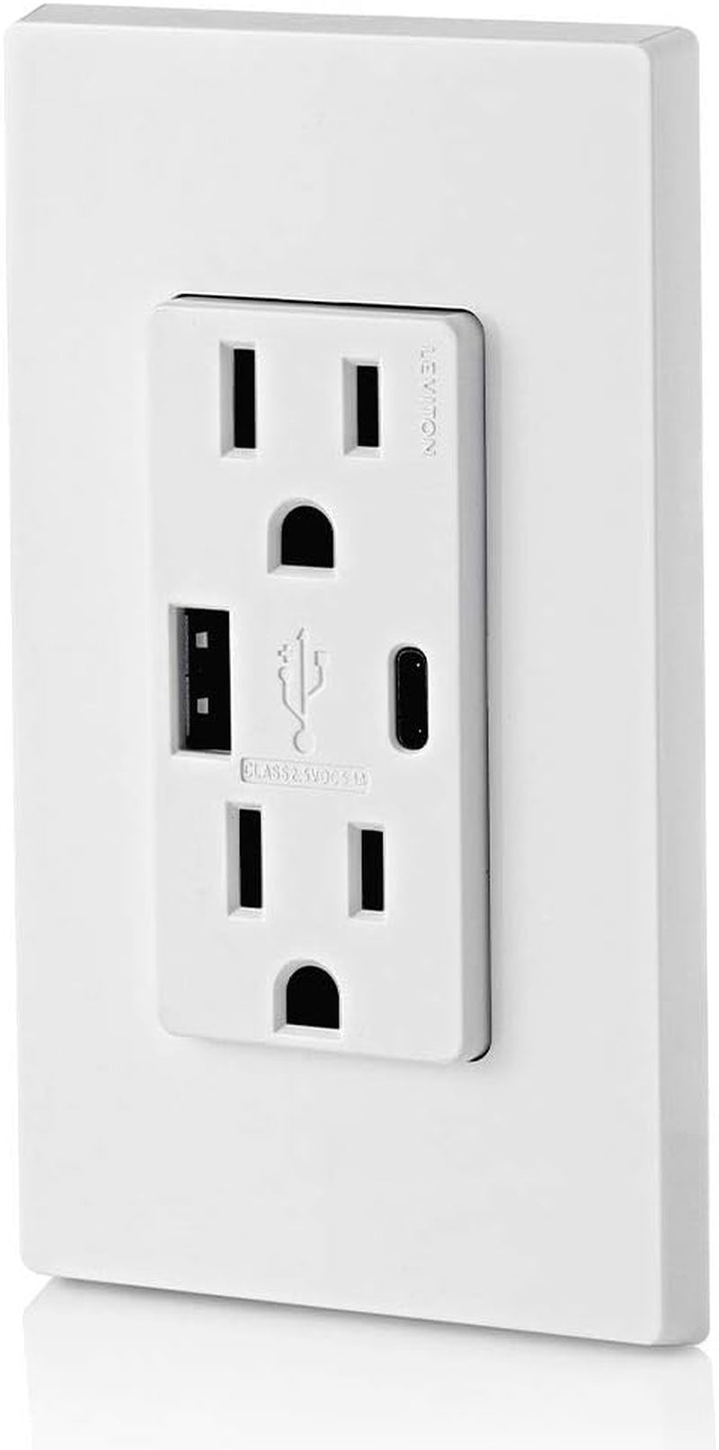 T5633-W Type a & Type-C USB In-Wall Charger with 15A Tamper-Resistant Outlet, USB Charger for Smartphones and Tablets, Not for Laptops, White