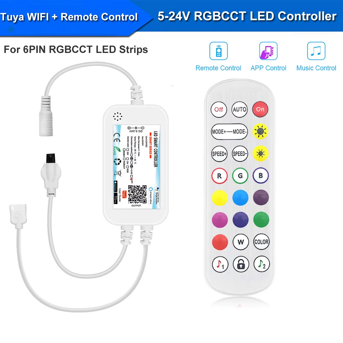 Tuya Smart Life Dimmer DC12 DC24V DC5V USB Wifi 5050 RGB/RGBW/RGBCCT Led Light Strip Single Color Controller for Alexa Google