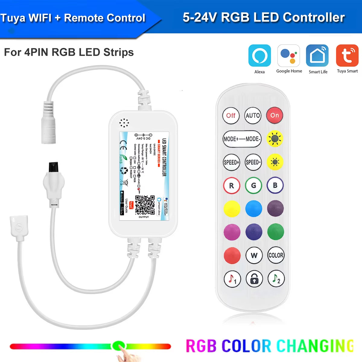 Tuya Smart Life Dimmer DC12 DC24V DC5V USB Wifi 5050 RGB/RGBW/RGBCCT Led Light Strip Single Color Controller for Alexa Google