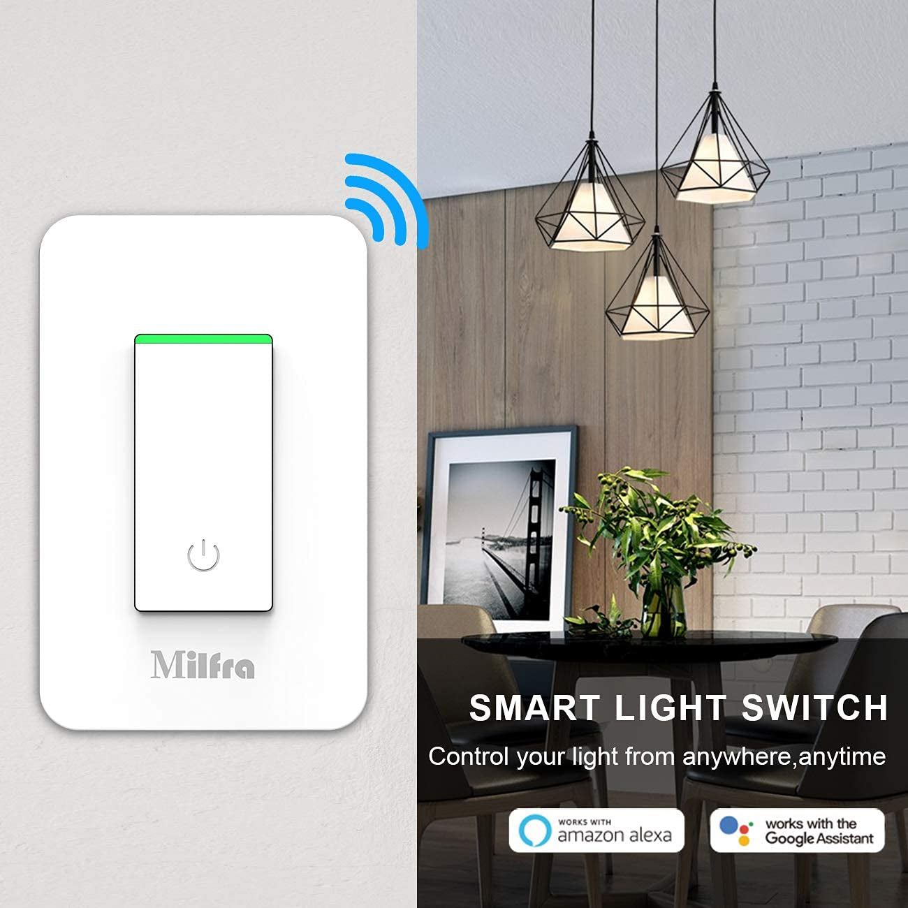 Smart Light Switch, In-Wall Wifi Smart Switch That Compatible with Alexa and Google Assistant, No Hub Required, Neutral Wire Needed, Single-Pole 15A, ETL and FCC Listed,2 Pack