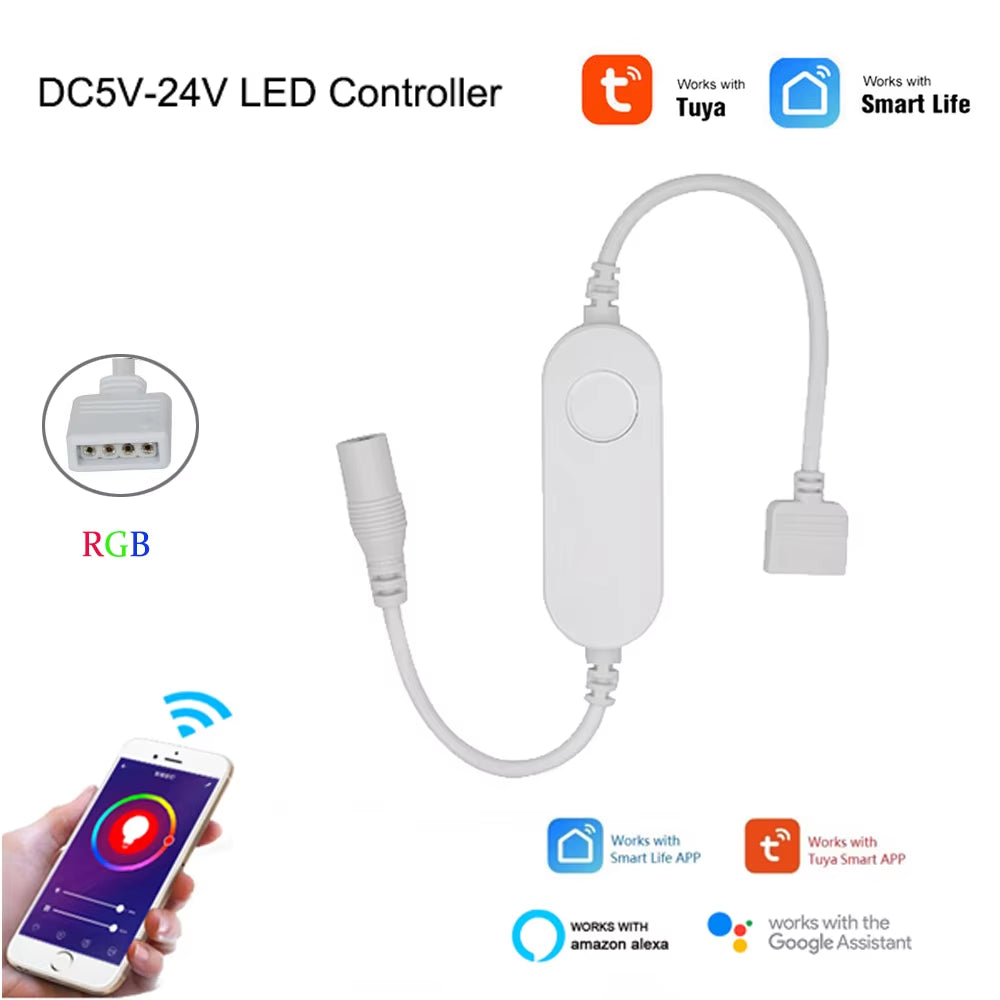 Wifi Smart Mini Led Controller DC 5V 12V 24V RGBW RGBWW RGB+CCT RGB Strip Controller TUYA Smart Life APP Echo plus Voice Control
