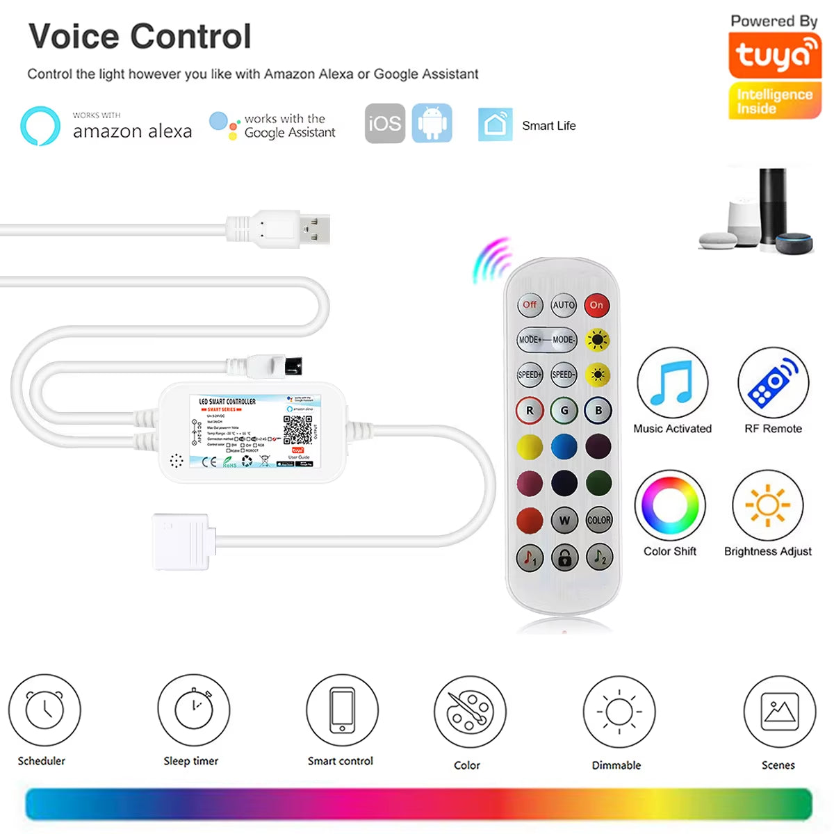 Tuya Smart Life Dimmer DC12 DC24V DC5V USB Wifi 5050 RGB/RGBW/RGBCCT Led Light Strip Single Color Controller for Alexa Google