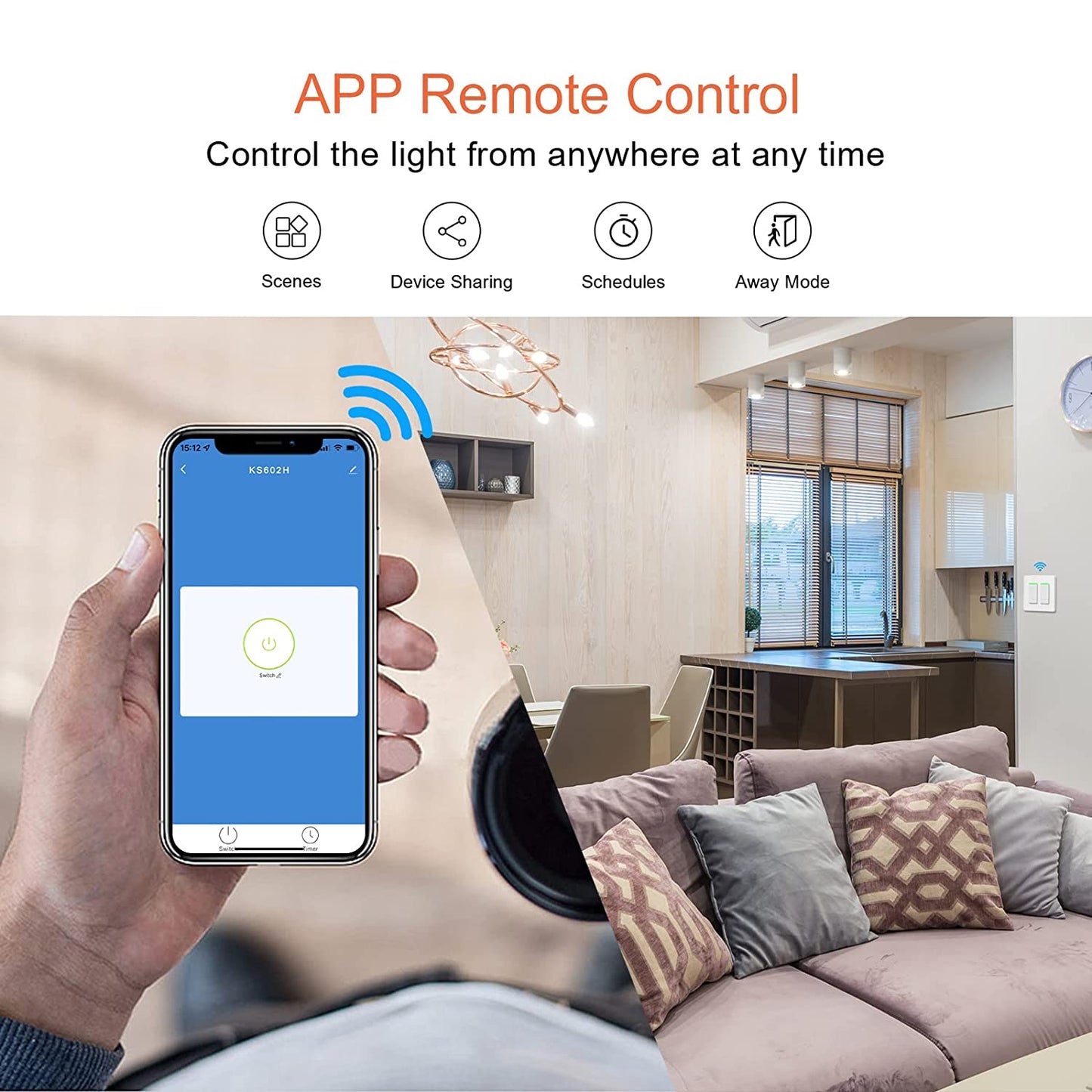 Smart Light Switch, In-Wall Wifi Smart Switch That Compatible with Alexa and Google Assistant, No Hub Required, Neutral Wire Needed, Single-Pole 15A, ETL and FCC Listed,2 Pack