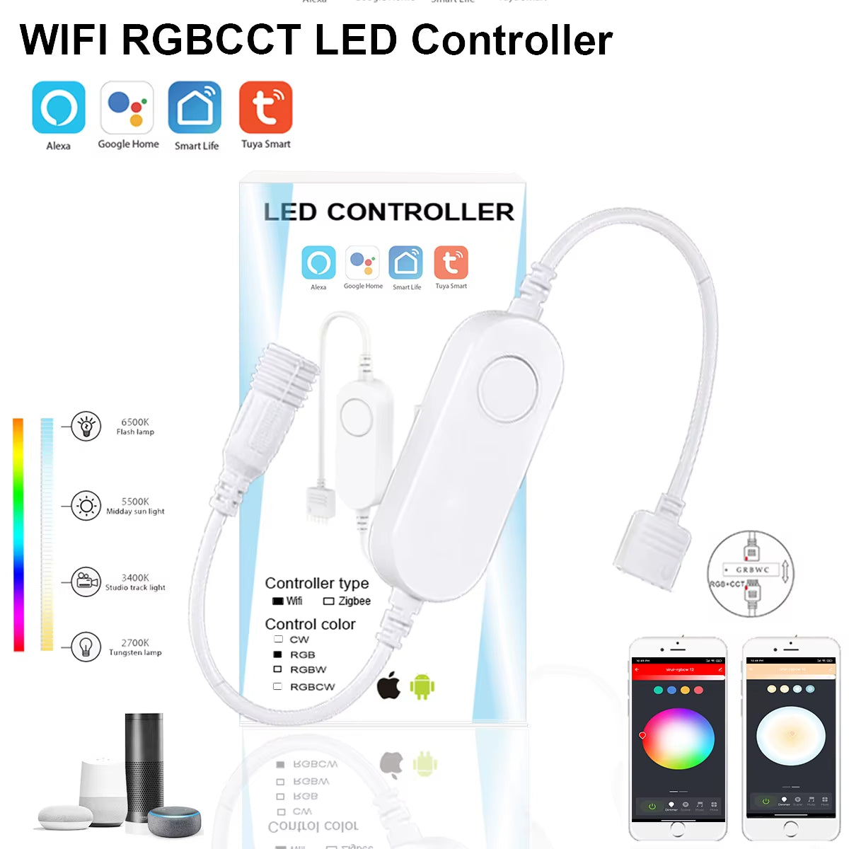Tuya Smart Life Dimmer DC12 DC24V DC5V USB Wifi 5050 RGB/RGBW/RGBCCT Led Light Strip Single Color Controller for Alexa Google