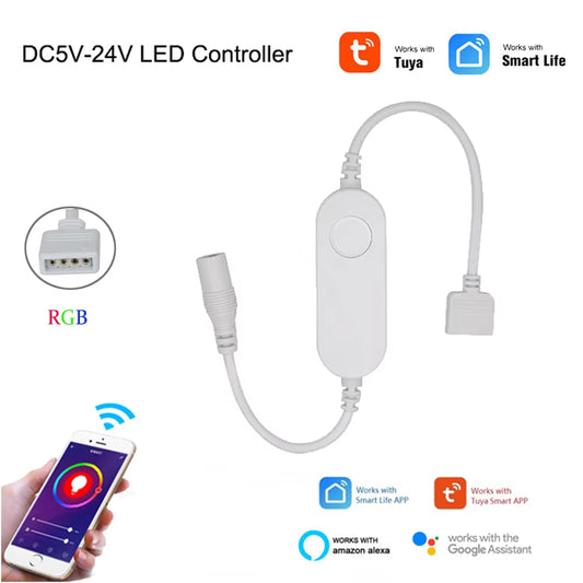Wifi Smart Mini Led Controller DC 5V 12V 24V RGBW RGBWW RGB+CCT RGB Strip Controller TUYA Smart Life APP Echo plus Voice Control